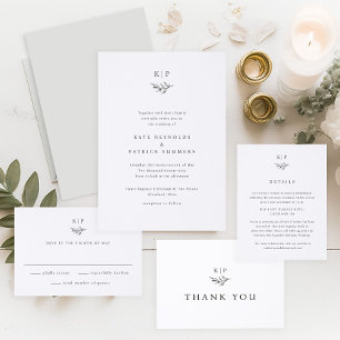 Elegant Minimal Greenery Monogram Wedding  Letterpress Thank You Card