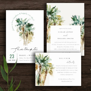 Elegant Tropical Watercolor Palm Trees Wedding Place Card