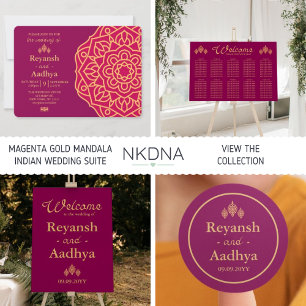 Elegant Magenta Gold Hindu Mandala Indian Wedding Invitation
