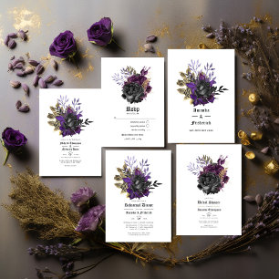 Black Purple Gold Floral Gothic Rehearsal Dinner Invitation