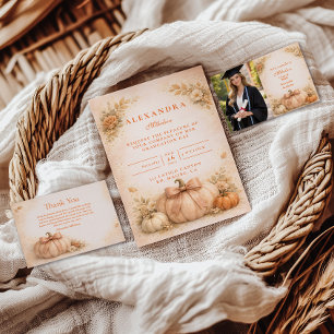 Coquette Bow Pumpkin Fall Graduation RSVP Card