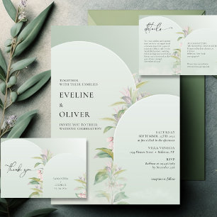 Modern sage green boho arch blush spring floral envelope
