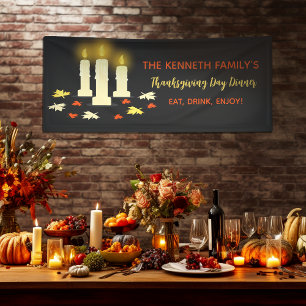 Warm Candles Colorful Leaves Thanksgiving Dinner Invitation