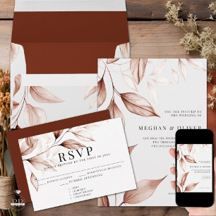 Modern Terracotta Leaf Sketch RSVP Card