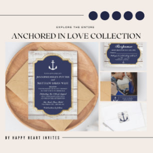 Anchored In Love II Nautical Anchor Stripe Wedding Invitation