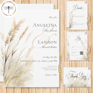 Rustic Boho Dried Tan Grass Wedding Invitation