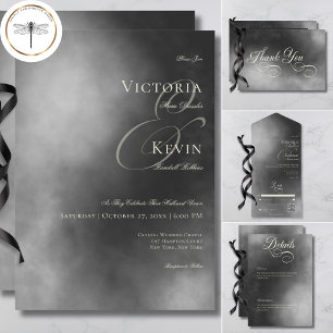 Dark Moody Midnight Black Fog Wedding Invitation