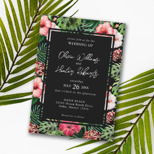 Tropical Hibiscus Watercolor Destination Wedding Invitation