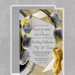 Gray and Yellow tulips on texture Invitation