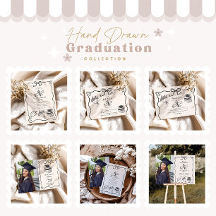 Hand Drawn Illustrated Black & White Grad Acrylic Invitations