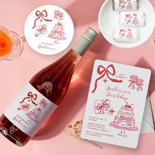 Modern Pink Hand Drawn Handwritten Birthday Party Mini Candle Favors