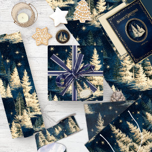 Vintage Christmas Starry Winter Forest Wrapping Paper