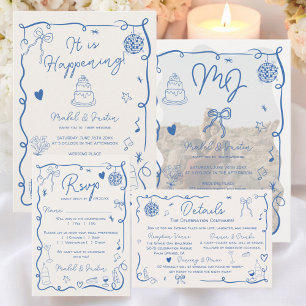 Quirky French Retro Wedding Illustrations Details Enclosure Card