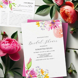 Floral Bridal Shower Invitations Vibrant Pink