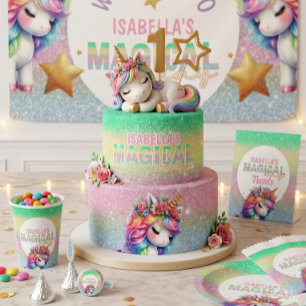 Glitter rainbow unicorn magical Paper Plate