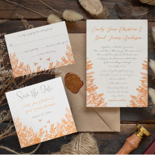 Blue Green Wildflower Bumble Bee  Wedding Invites