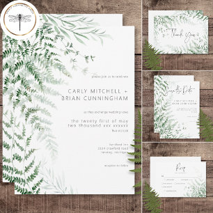 Elegant Delicate Greenery Ferns QR Code RSVP Card