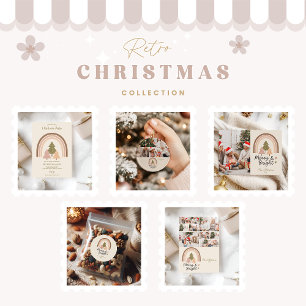 3 Photo Retro Rainbow Merry & Bright  Holiday Card