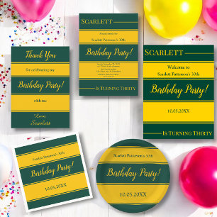 Elegant Green And Gold Stripes Modern Birthday Napkins