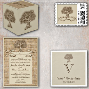 Oak Tree on Burlap Wedding Invitation