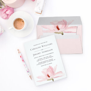 Charming Pink Magnolia Wedding Invitation