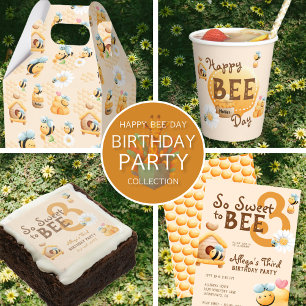 So Sweet to Bee Three Cute 3rd Birthday Party Invitation