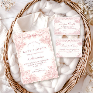 Vintage Pink Toile Lamb Baby Shower Invitation