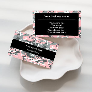 Pink and Gray Camouflage, Military, Army Business Card