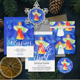 Cute Christmas Blessings Colorful Angel Script Classic Round Sticker