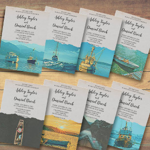 Vintage boat nautical sunset destination wedding invitation