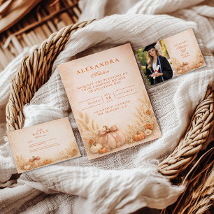 Rustic Gingham Pumpkin Fall Graduation RSVP Card