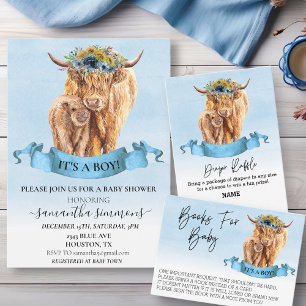 Diaper Raffle Blue boy Highland Cow Baby Shower Invitation