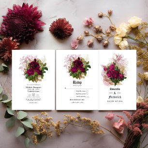 Blush Burgundy Gold Shabby Wedding Program