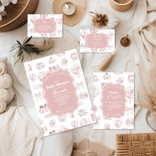 Pink Clothes Toile De Jouy Baby Shower Napkins
