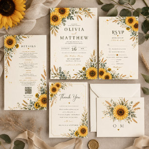 Sunflower Countryside Wedding RSVP Card