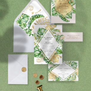 Tropical Golden Foliage Ampersand Wedding Invitation