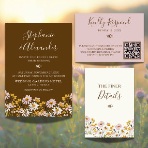 Whimsical Wildflower Brown Ivory Wedding Details Enclosure Card