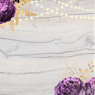 Purple Floral Wood String Of Lights Wedding Invitation