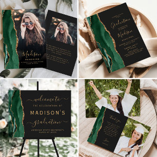 Green Gold Agate Dark Photo Grad Announcement