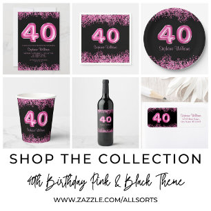 40th Birthday Black Pink Balloons   Faux Glitter Seltzer Can Cooler