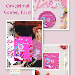 Birthday Cowboy Cowgirl Girls Age Party Invitation