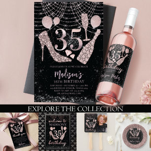 Personalized Luxury Glitter 35th Birthday  Wine Label