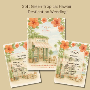 Soft Green Tropical Hawaii Destination Wedding Enclosure Card