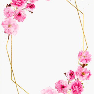 Chic Pink Cherry Blossom Geometric Wedding Invitation