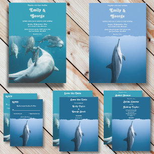 Navy Underwater Playful Dolphins Sea Beach Wedding Save The Date