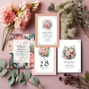 Dusty Rose, Mint Green, and Blush Floral Wedding Program