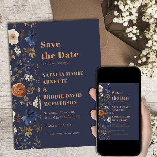 Boho Terracotta Navy Blue Wedding Enclosure Card