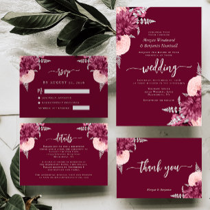Elegant Burgundy Blush Silver Floral Wedding Invitation