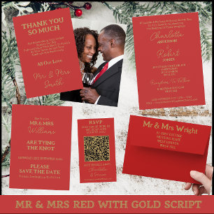 Mr & Mrs Gold Typography Red Return Address Envelope