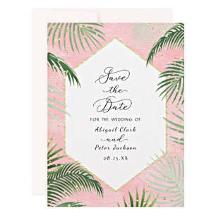 Coral Peach Tropical Botanical Watercolor Wedding Invitation Postcard